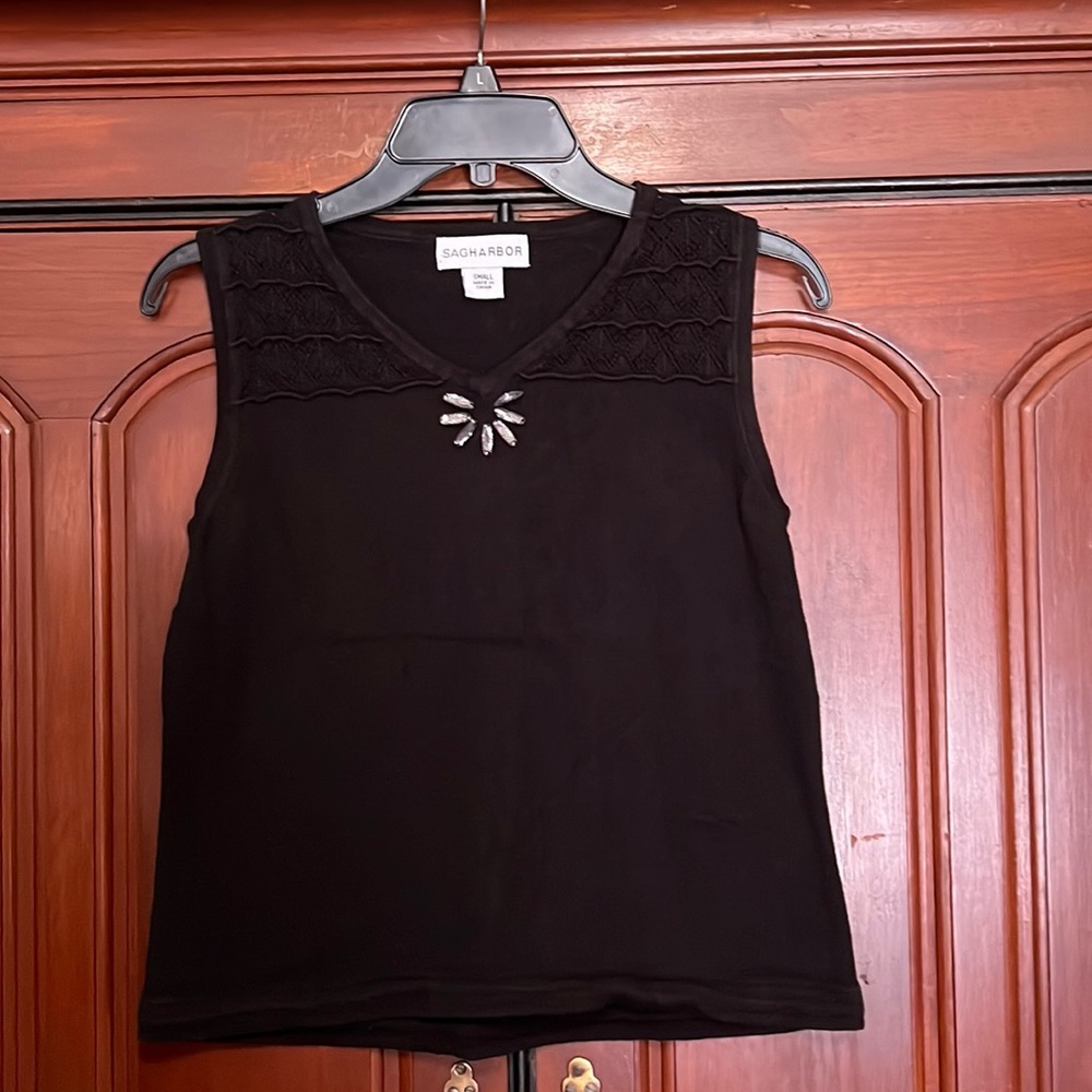 Black Sag Harbor Sleeveless Shoulder Fabric Designs & Embellished Small